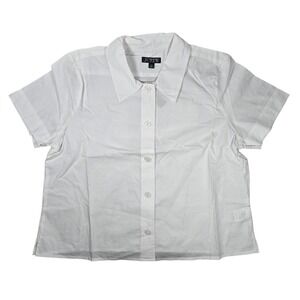 J. Crew White Gamine Button‎ Up Short Sleeve Shirt in Cotton Poplin 14 NWT